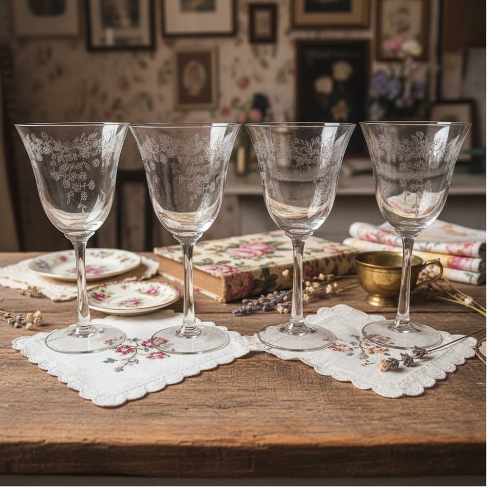 Lenox CASTLE GARDEN Crystal Wine Glasses Set of 4